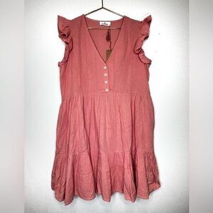NEW Soludos DRESS ROSALIE SOFT SUNSET PINK flutter sleeve gauzy cotton